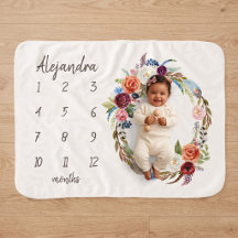 Herfst Boho Bloesems Monogram Baby Mijlpalen Foto