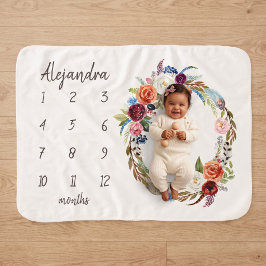 Herfst Boho Bloesems Monogram Baby Mijlpalen Foto Sherpa Deken