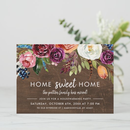 Herfst Boho Blooms Housewarming Party Uitnodiging (Staand voorkant)