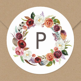 Herfst Boho Blooms krans bruiloft Monogram Ronde Sticker