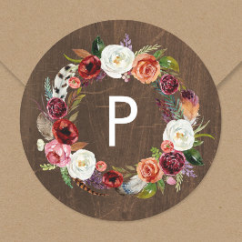 Herfst Boho Blooms krans bruiloft Monogram Ronde Sticker