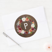 Herfst Boho Blooms krans bruiloft Monogram Ronde Sticker (Envelop)