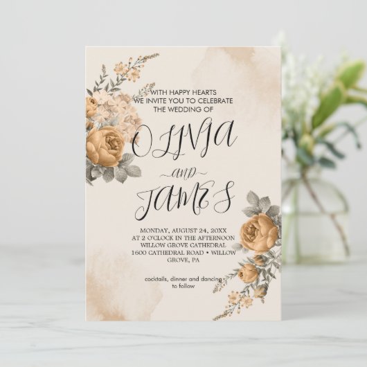 Herfst Boho Blooms | Moderne bruiloft uitnodiging (Staand voorkant)