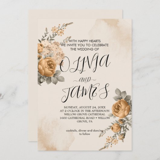 Herfst Boho Blooms | Moderne bruiloft uitnodiging (Voorkant / Achterkant)