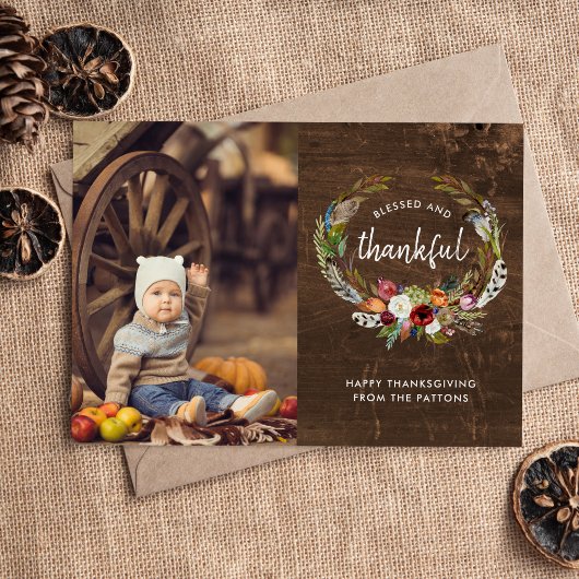 Herfst Boho Blooms Thanksgiving Foto Plat Feestdagenkaart