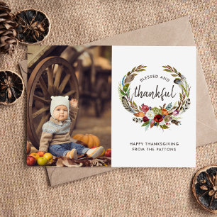 Herfst Boho Blooms Thanksgiving Foto Plat Feestdagenkaart