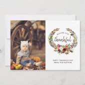 Herfst Boho Blooms Thanksgiving Foto Plat Feestdagenkaart (Voorkant)