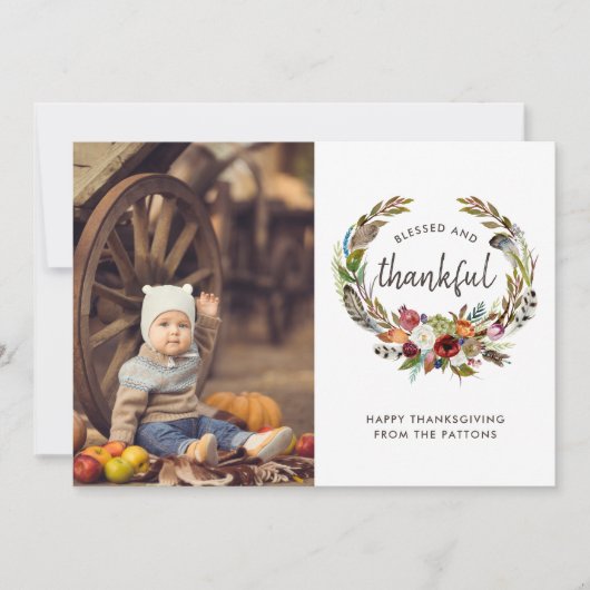 Herfst Boho Blooms Thanksgiving Foto Plat Feestdagenkaart (Voorkant)