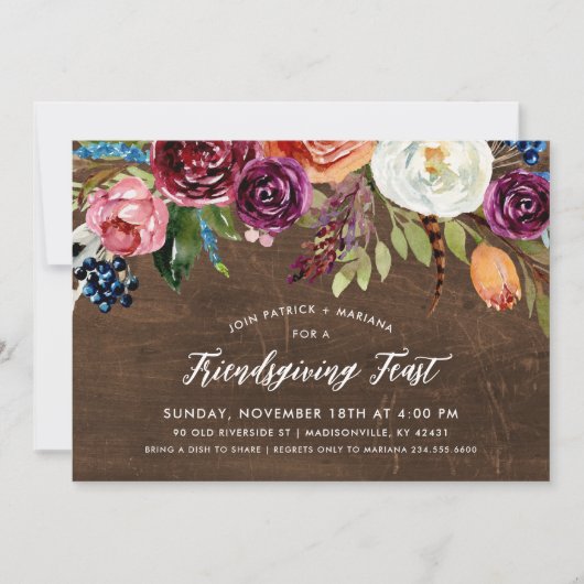 Herfst Boho Blooms Vriendsgiving Party Uitnodiging (Voorkant)