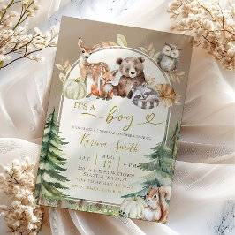 Herfst Boho Boswoud Jongens Baby Borrel Kaart