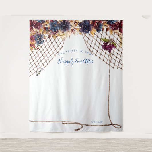 Herfst Boho Bruiloft Foto Booth Achtergrond Wandkleed (Voorkant)