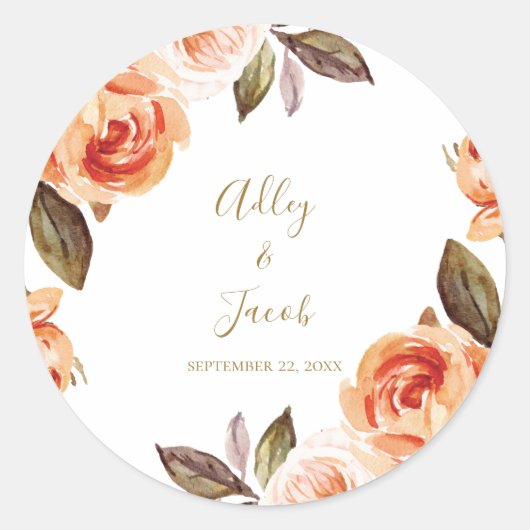 Herfst Boho Burnt Oranje Floral Wedding Ronde Sticker (Voorkant)
