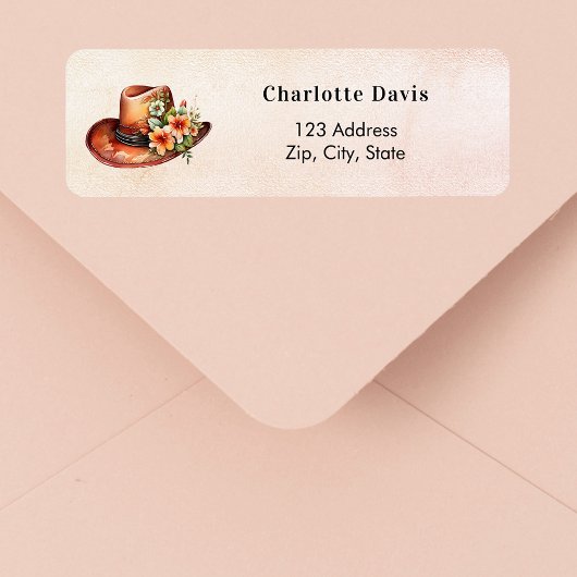 Herfst boho chic cowboyhoed bloemend retouradres  etiket