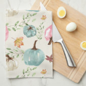 Herfst Boho Chic Waterverf Pompoen en bladeren Theedoek (Quarter Fold)