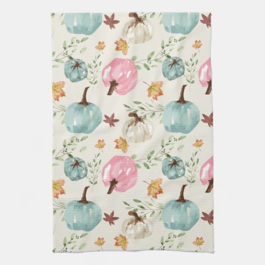 Herfst Boho Chic Waterverf Pompoen en bladeren Theedoek (Verticaal)