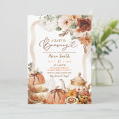 Herfst Boho Coquette Pompoen Tea Party Baby shower Kaart (Staand voorkant)