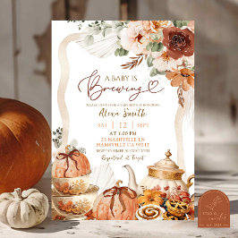 Herfst Boho Coquette Pompoen Tea Party Baby shower Kaart