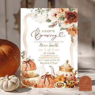 Herfst Boho Coquette Pompoen Tea Party Baby shower Kaart