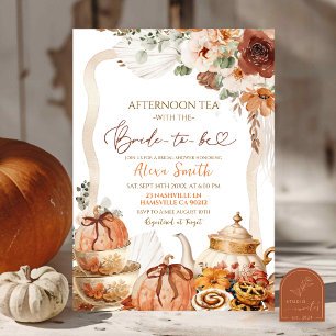 Herfst Boho Coquette Pompoen Tea Party Vrijgezelle Kaart