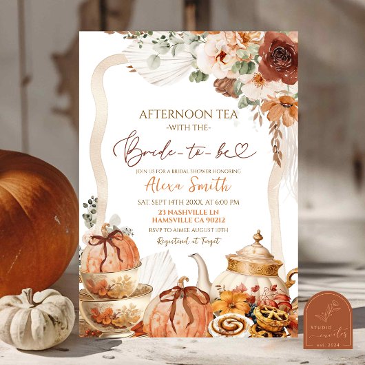 Herfst Boho Coquette Pompoen Tea Party Vrijgezelle Kaart