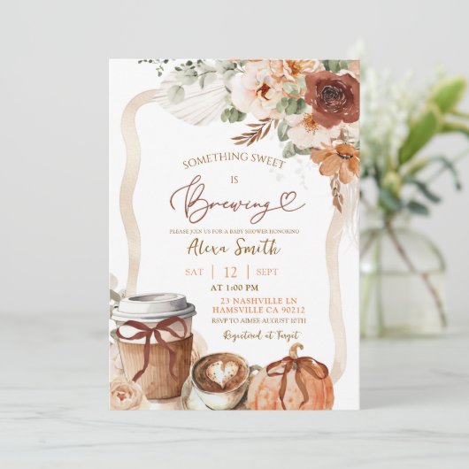 Herfst Boho Coquette Pumpkin Coffee Baby shower Kaart (Staand voorkant)