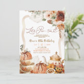 Herfst Boho Coquette Pumpkin Tea Verjaardagsfeest Kaart (Staand voorkant)