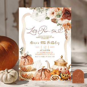 Herfst Boho Coquette Pumpkin Tea Verjaardagsfeest Kaart