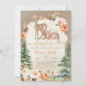 Herfst Boho Deer Twins Meisje Bloemen Baby shower Kaart (Voorkant)