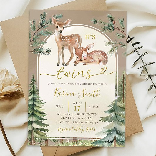 Herfst Boho Deer Twins Woodland Baby shower Kaart