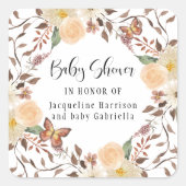 Herfst BOHO Floral Autumn Butterfly Baby shower Vierkante Sticker (Voorkant)