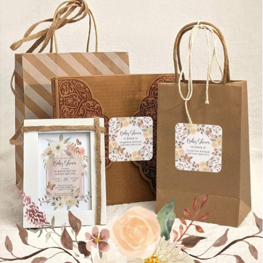 Herfst BOHO Floral Autumn Butterfly Baby shower Vierkante Sticker