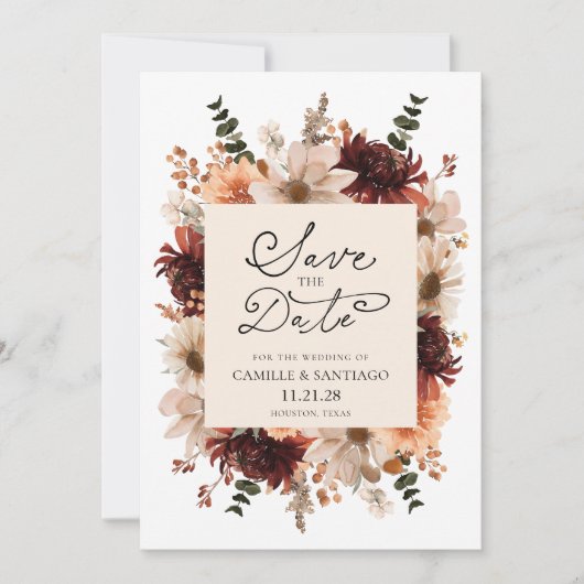 Herfst Boho Floral Bewaar de datum fotokaart Save The Date (Voorkant)