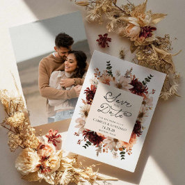 Herfst Boho Floral Bewaar de datum fotokaart Save The Date
