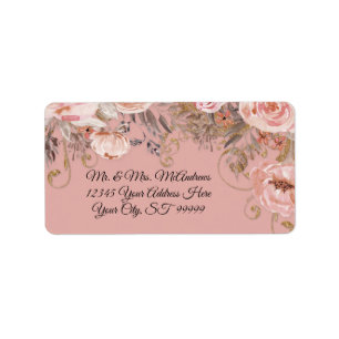 Herfst BOHO Floral Dusty Pink Waterverf Weddenscha Etiket