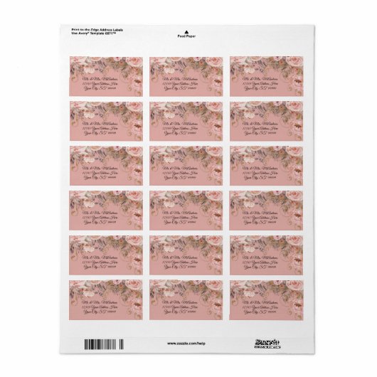 Herfst BOHO Floral Dusty Pink Waterverf Weddenscha Etiket (Full Sheet)