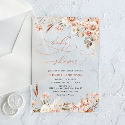 Herfst Boho Floral Genderneutraal Baby shower Acryl Uitnodigingen