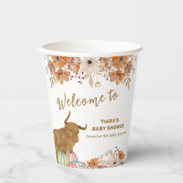 Herfst Boho Floral Highland Koe Baby shower Welkom Papieren Bekers