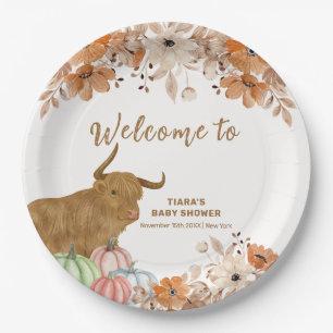 Herfst Boho Floral Highland Koe Baby shower Welkom Papieren Bordje