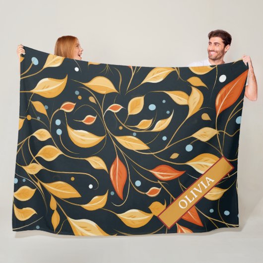 Herfst Boho Floral Leaf Custom Design Fleece Deken (In situ)