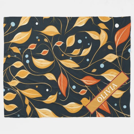 Herfst Boho Floral Leaf Custom Design Fleece Deken (Voorkant (Horizontaal))