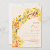 Herfst boho geel bloemen script bruiloft kaart (Voorkant)