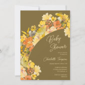 Herfst boho gele bloemen script baby shower kaart (Voorkant)