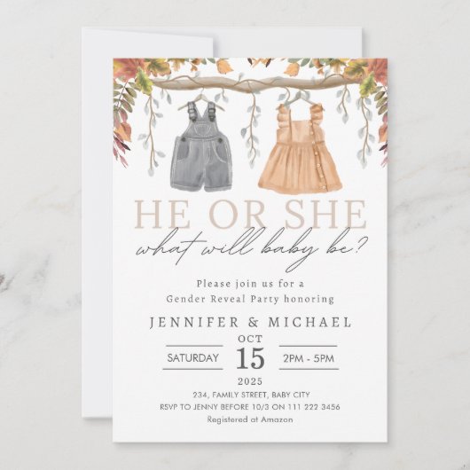 Herfst Boho Gender Reveal Party Kaart (Voorkant)