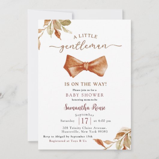 Herfst Boho Gentleman Bow Stropdas Baby shower Kaart (Voorkant)