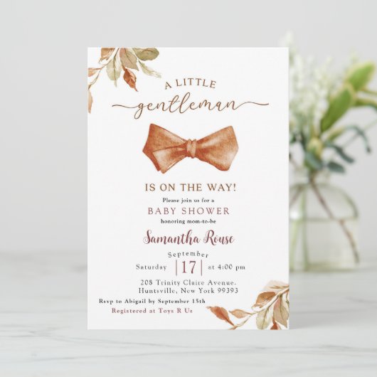 Herfst Boho Gentleman Bow Stropdas Baby shower Kaart (Staand voorkant)