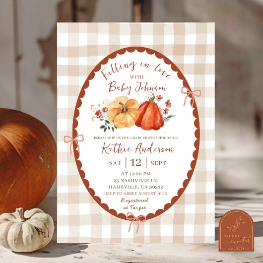 Herfst Boho Gingham Pompoen Baby Shower Uitnodigin Kaart