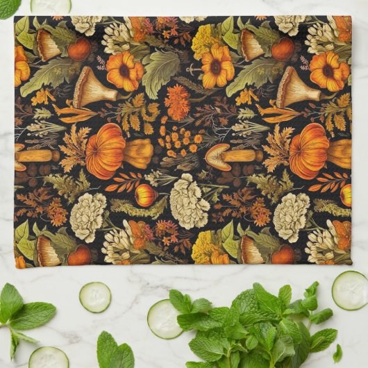 Herfst Boho Gothic Donkere Bloemen Theedoek (Gevouwen)