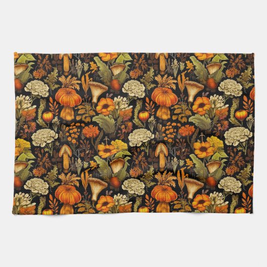 Herfst Boho Gothic Donkere Bloemen Theedoek (Horizontaal)