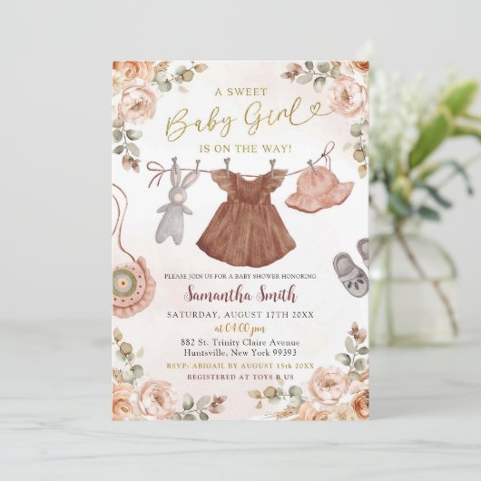 Herfst Boho Herfst Bloemen Meisje Babykleding Douc Kaart (Staand voorkant)