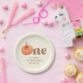 Herfst Boho Herfst Waterverf Pompoen 1e Verjaardag Papieren Bordje (Feest)